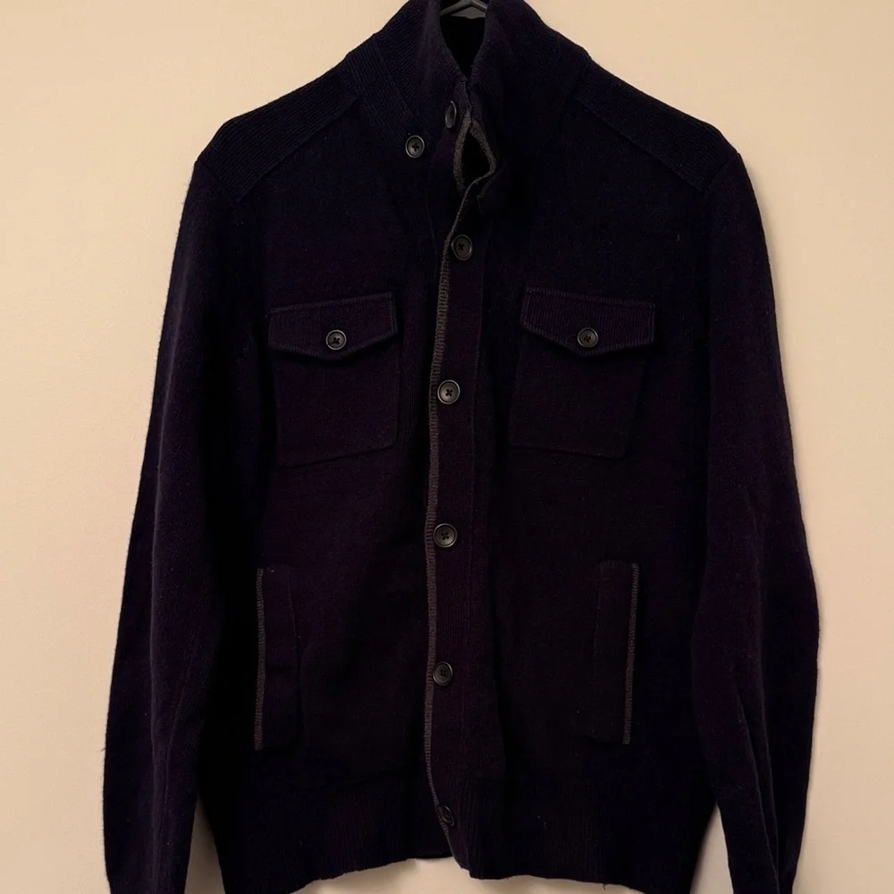 Banana Republic Italian Merino Blend Men's Navy Cardigan Sweater, Size Medium